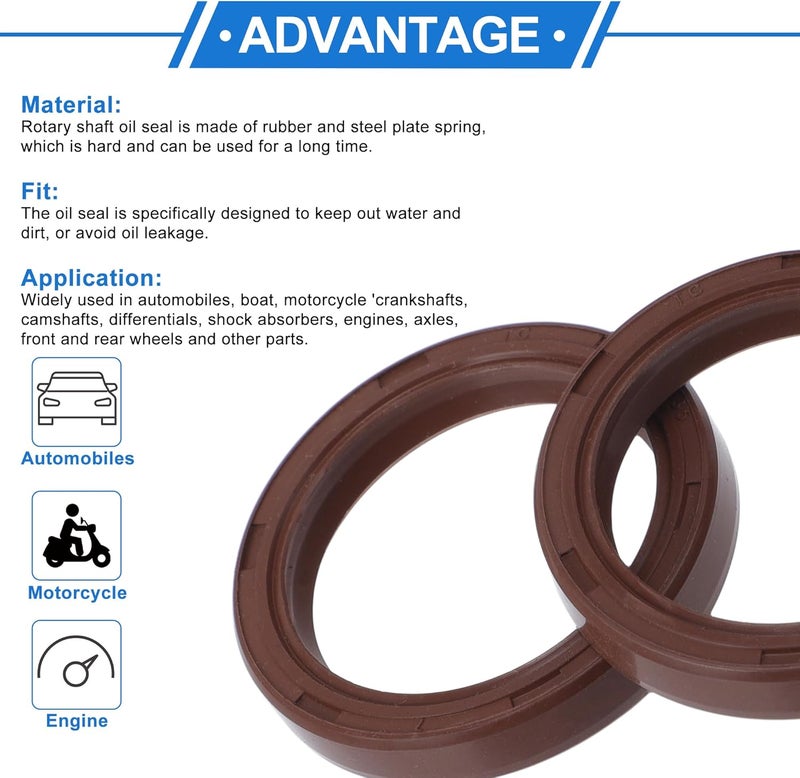 VekAuto Universal Oil Seal TC Double Lip W Steel Spring Seal Ring Rotary Shaft Seal 35x45x7mm High Pressure FKM Rubber Brown 2 Pcs - Image 4